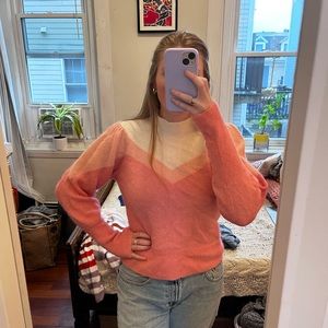 & Other Stories Pink and Cream Chevron Puff-Sleeve Sweater